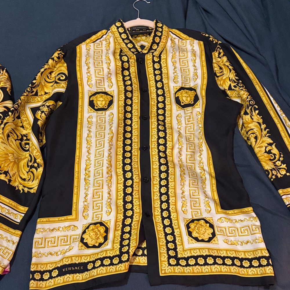 Versace Black and Gold Baroque Button Down Shirt